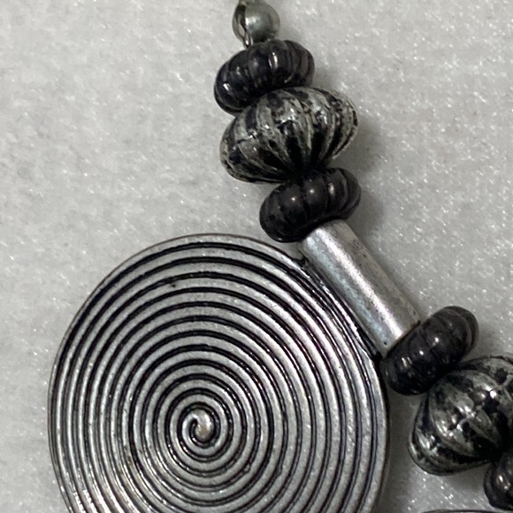 Edgy Rebel Rockstar Silver Coin Bohemian Whimsical Goth Swirl Black Necklace - Picture 9 of 12